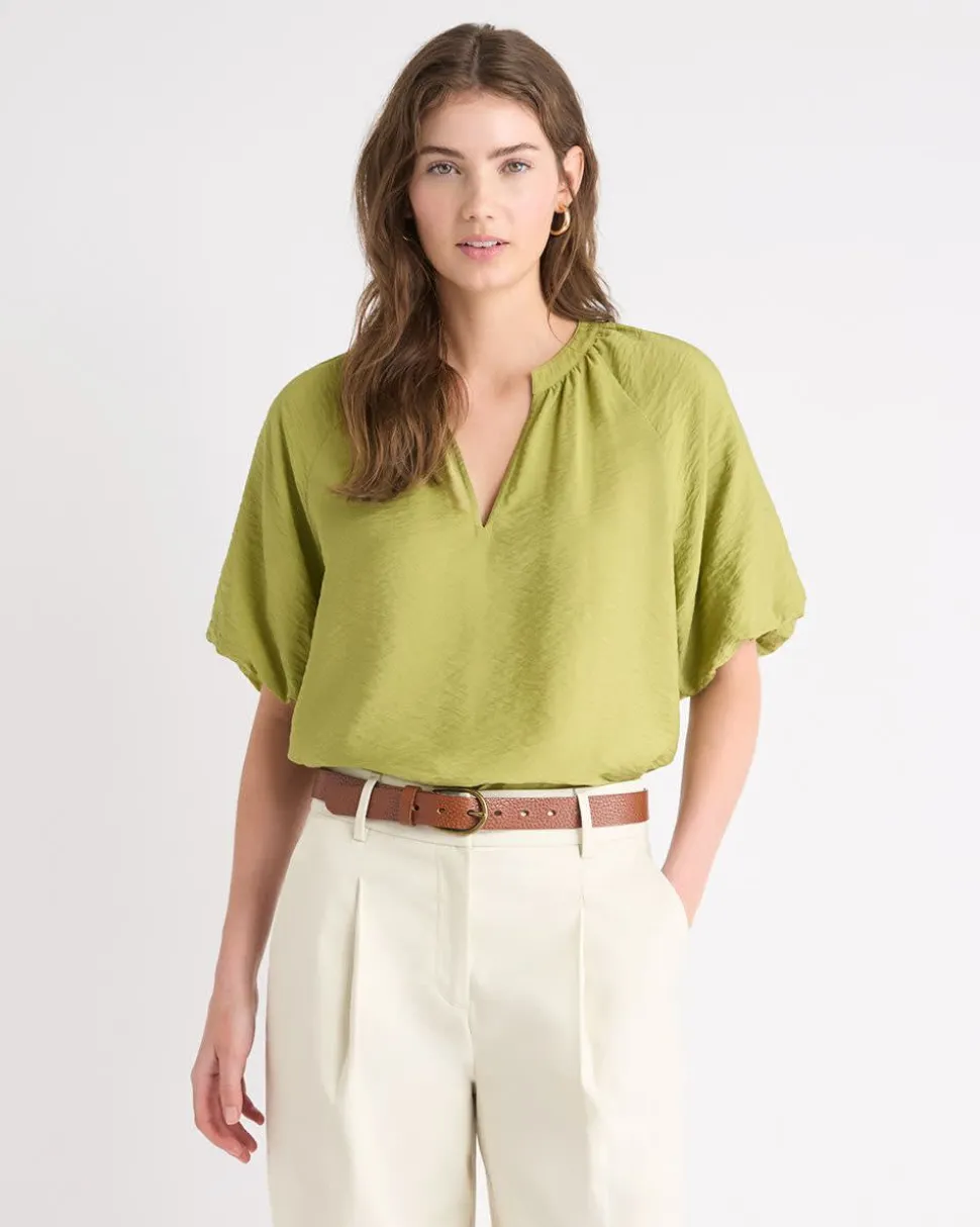 V-Neck Blouse with Short Puffy Sleeves