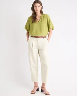 V-Neck Blouse with Short Puffy Sleeves