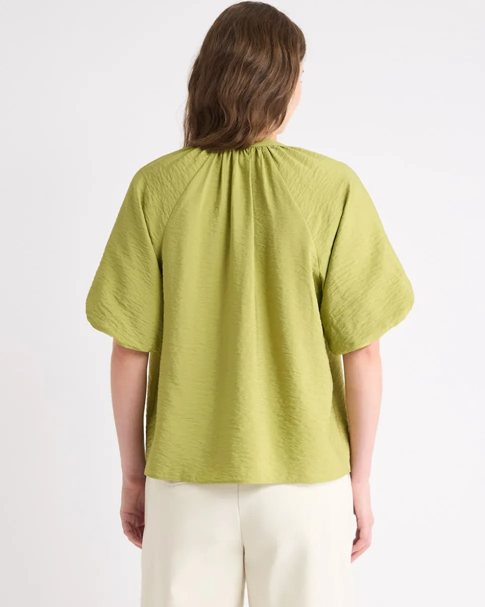 V-Neck Blouse with Short Puffy Sleeves