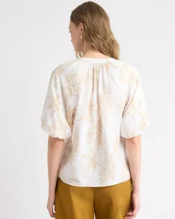 V-Neck Blouse with Short Puffy Sleeves