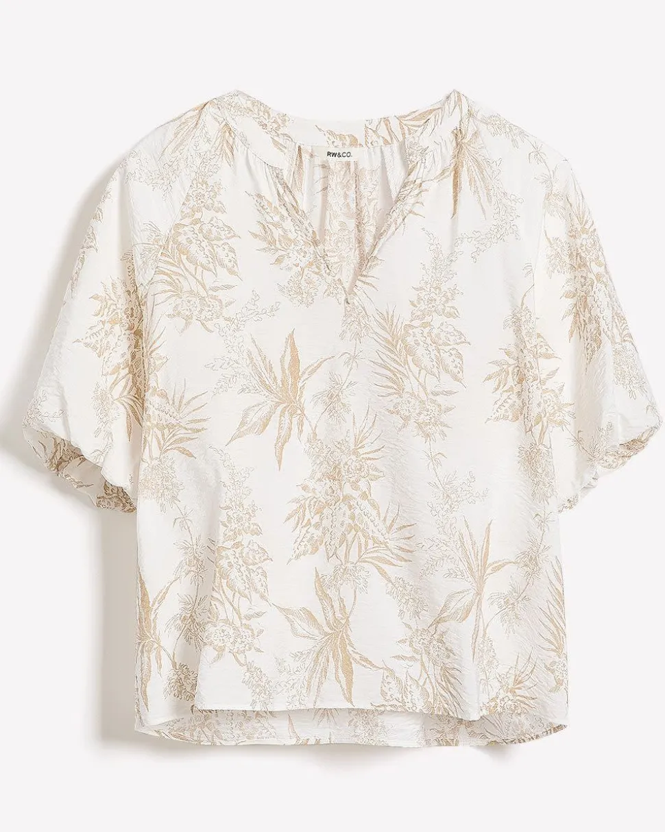 V-Neck Blouse with Short Puffy Sleeves