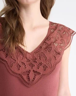 V-Neck Ribbed Top with Short Flutter Sleeves
