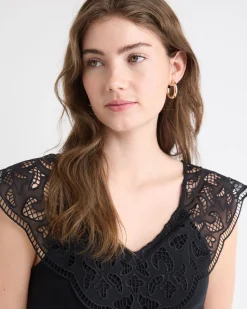 V-Neck Ribbed Top with Short Flutter Sleeves
