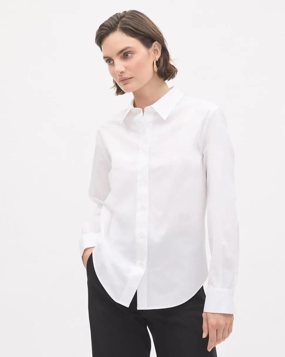 White Long-Sleeve Buttoned-Down Poplin Blouse