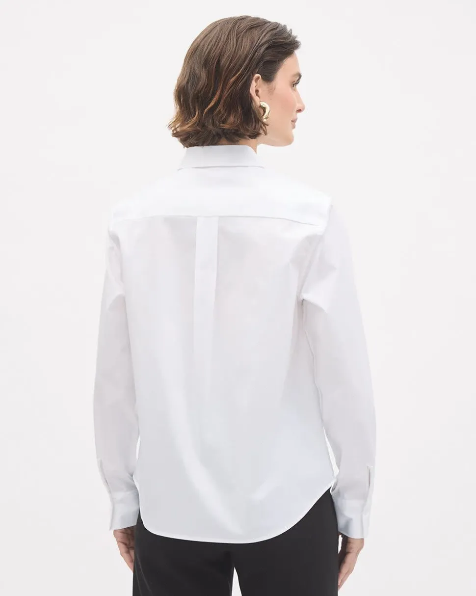 White Long-Sleeve Buttoned-Down Poplin Blouse