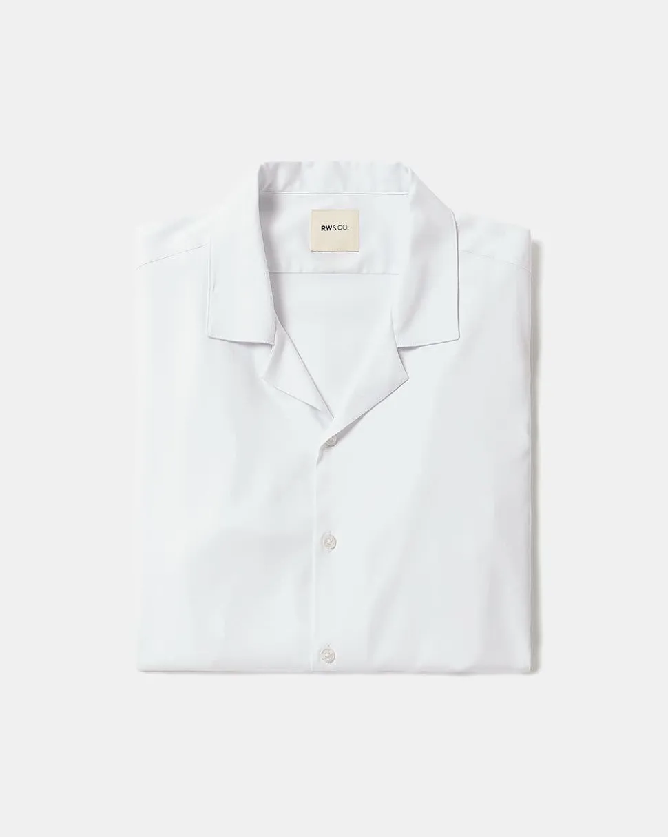 White Short-Sleeve Slim-Fit Knit-Like Dress Shirt