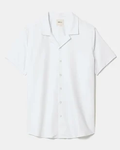 White Short-Sleeve Slim-Fit Knit-Like Dress Shirt