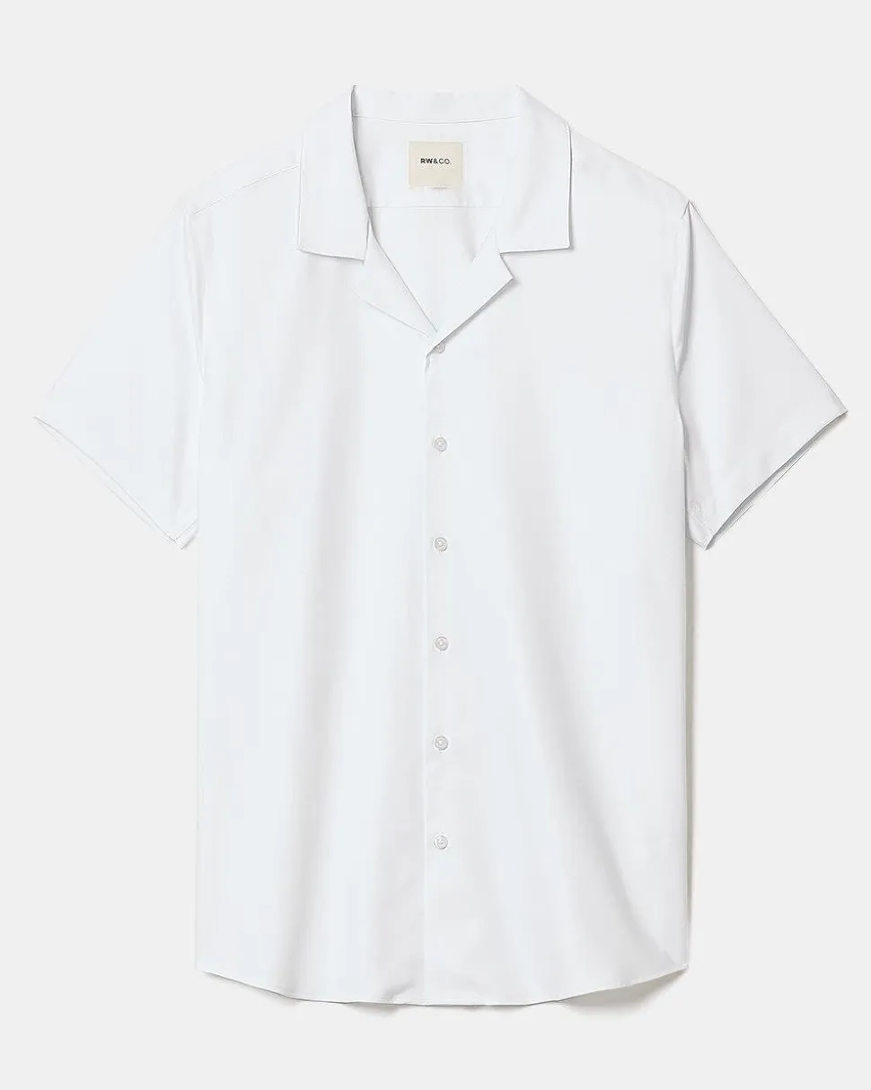 White Short-Sleeve Slim-Fit Knit-Like Dress Shirt