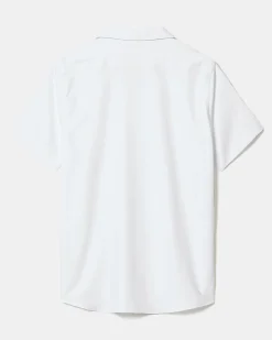 White Short-Sleeve Slim-Fit Knit-Like Dress Shirt