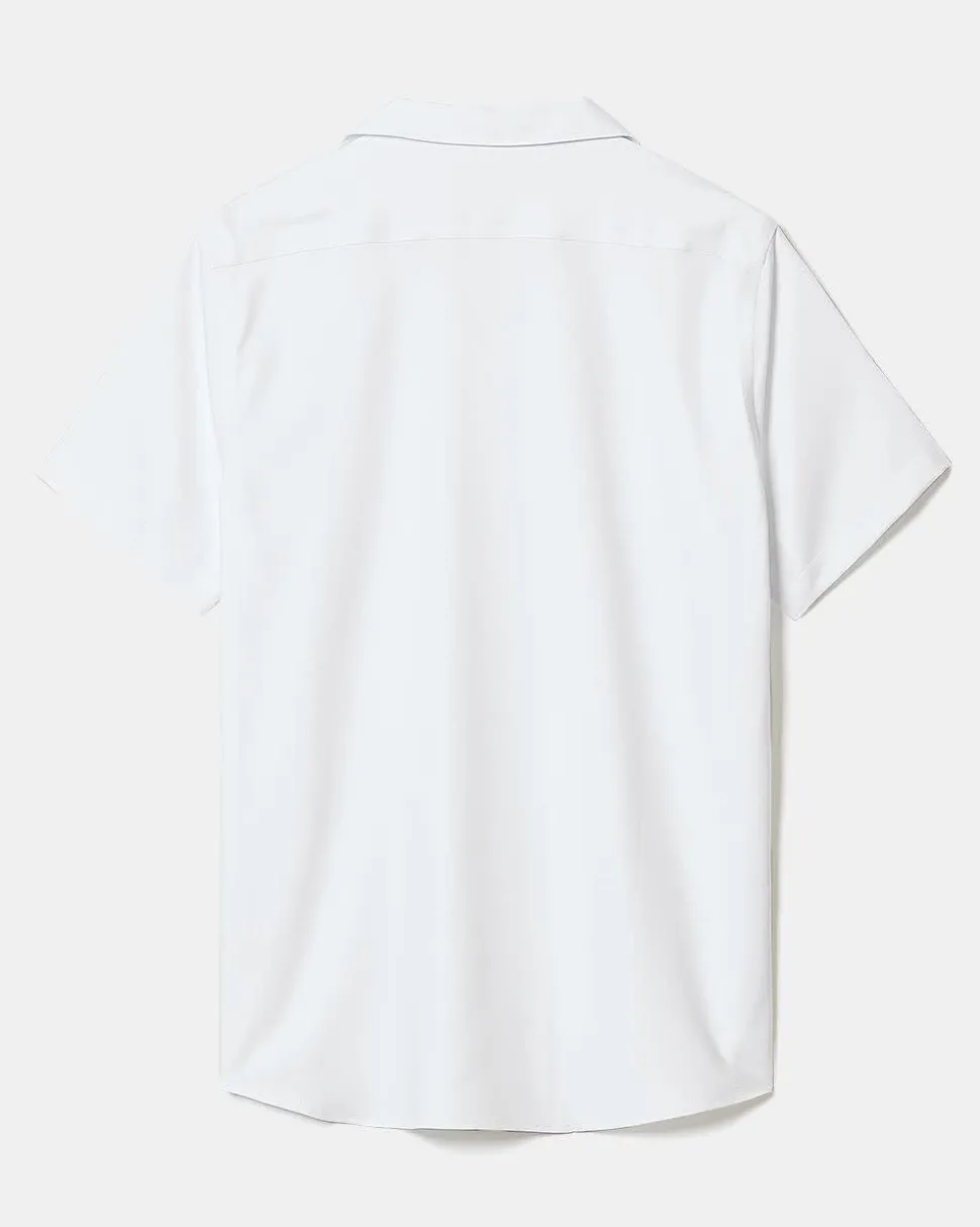 White Short-Sleeve Slim-Fit Knit-Like Dress Shirt