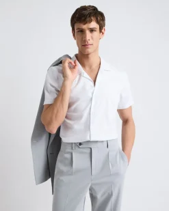 White Short-Sleeve Slim-Fit Knit-Like Dress Shirt
