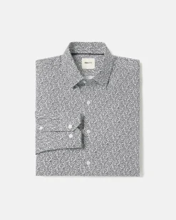 White Slim-Fit Dress Shirt with Navy Floral Pattern