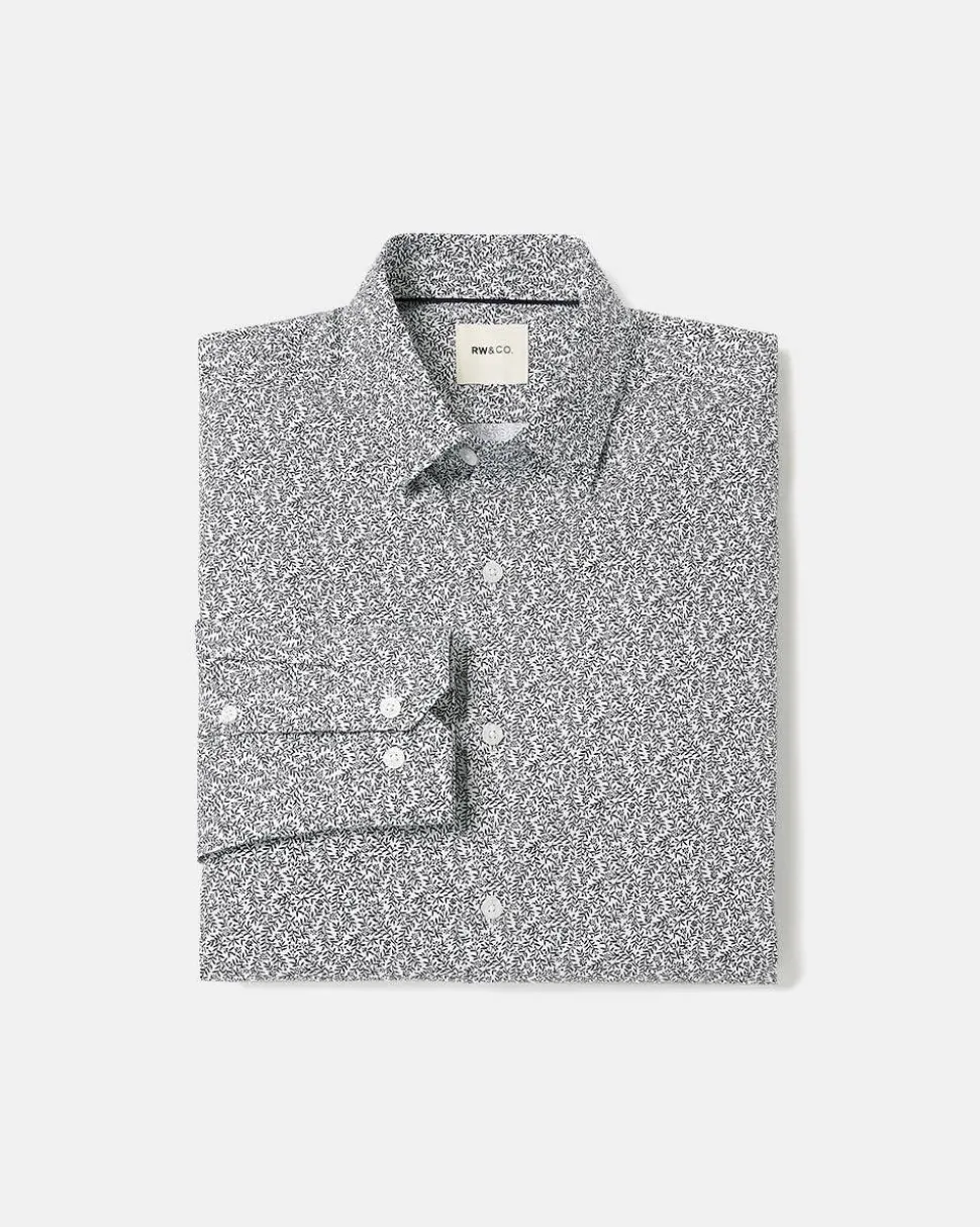 White Slim-Fit Dress Shirt with Navy Floral Pattern