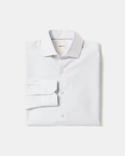 White Slim-Fit Dress Shirt with Grey Micro Dots