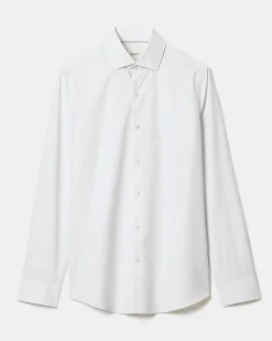 White Slim-Fit Dress Shirt with Grey Micro Dots