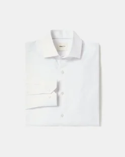White Slim-Fit Dress Shirt with Tonal Twine