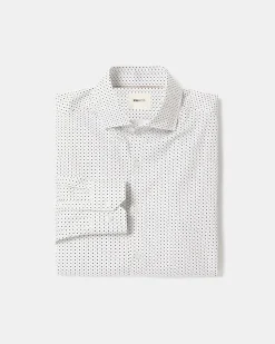 White Slim-Fit Dress Shirt With Micro Geometric Pattern