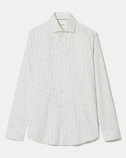 White Slim-Fit Dress Shirt With Micro Geometric Pattern
