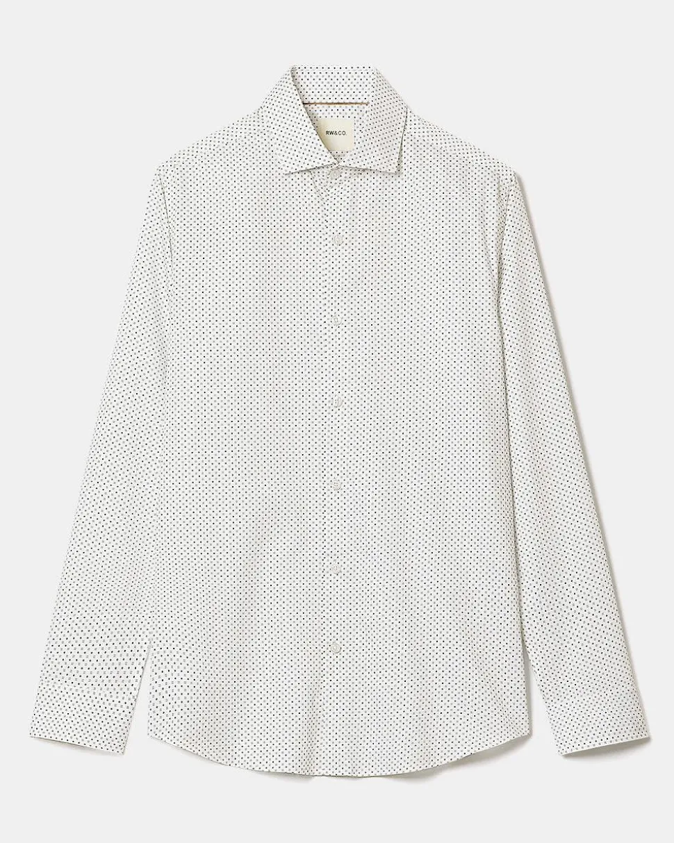 White Slim-Fit Dress Shirt With Micro Geometric Pattern