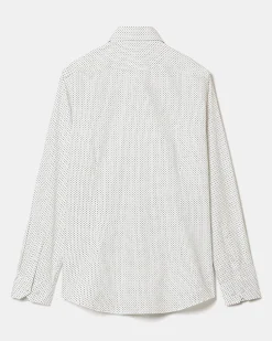 White Slim-Fit Dress Shirt With Micro Geometric Pattern