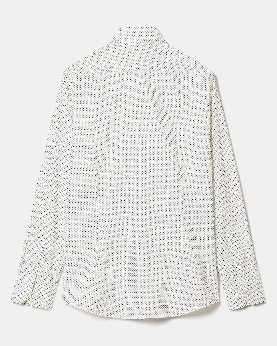 White Slim-Fit Dress Shirt With Micro Geometric Pattern
