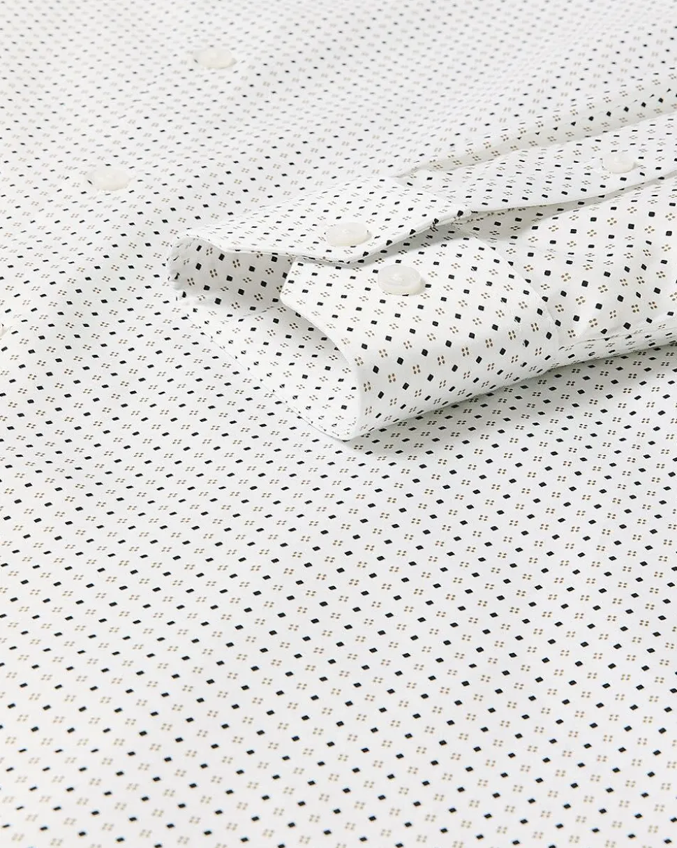 White Slim-Fit Dress Shirt With Micro Geometric Pattern