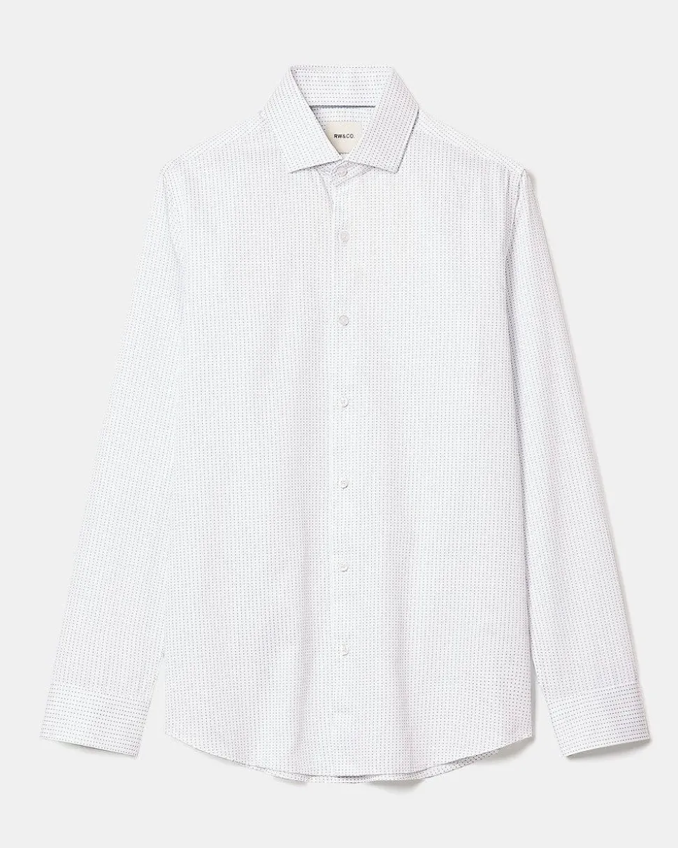 White Slim-Fit Dress Shirt with Micro Dots