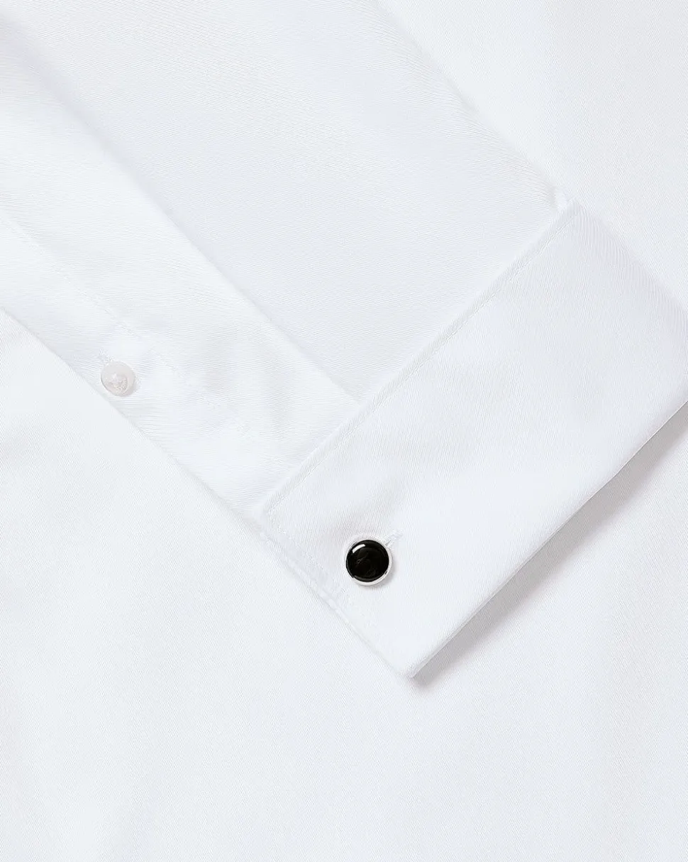 White Slim-Fit Tuxedo Shirt with French Cuffs