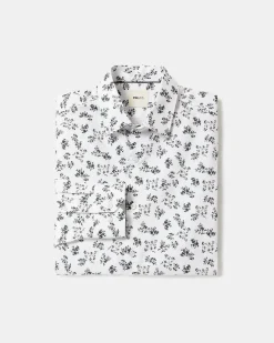 White Tailored-Fit Dress Shirt with Floral Pattern