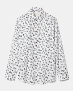 White Tailored-Fit Dress Shirt with Floral Pattern