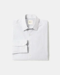 White Tailored-Fit Dress Shirt with Blue Stripes