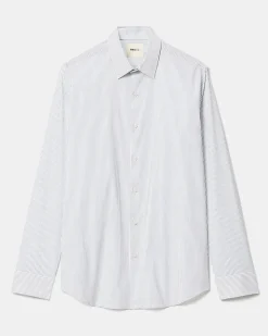 White Tailored-Fit Dress Shirt with Blue Stripes