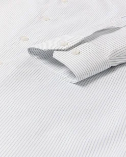 White Tailored-Fit Dress Shirt with Blue Stripes