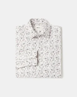 White Tailored-Fit Dress Shirt with Floral Pattern