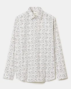 White Tailored-Fit Dress Shirt with Floral Pattern