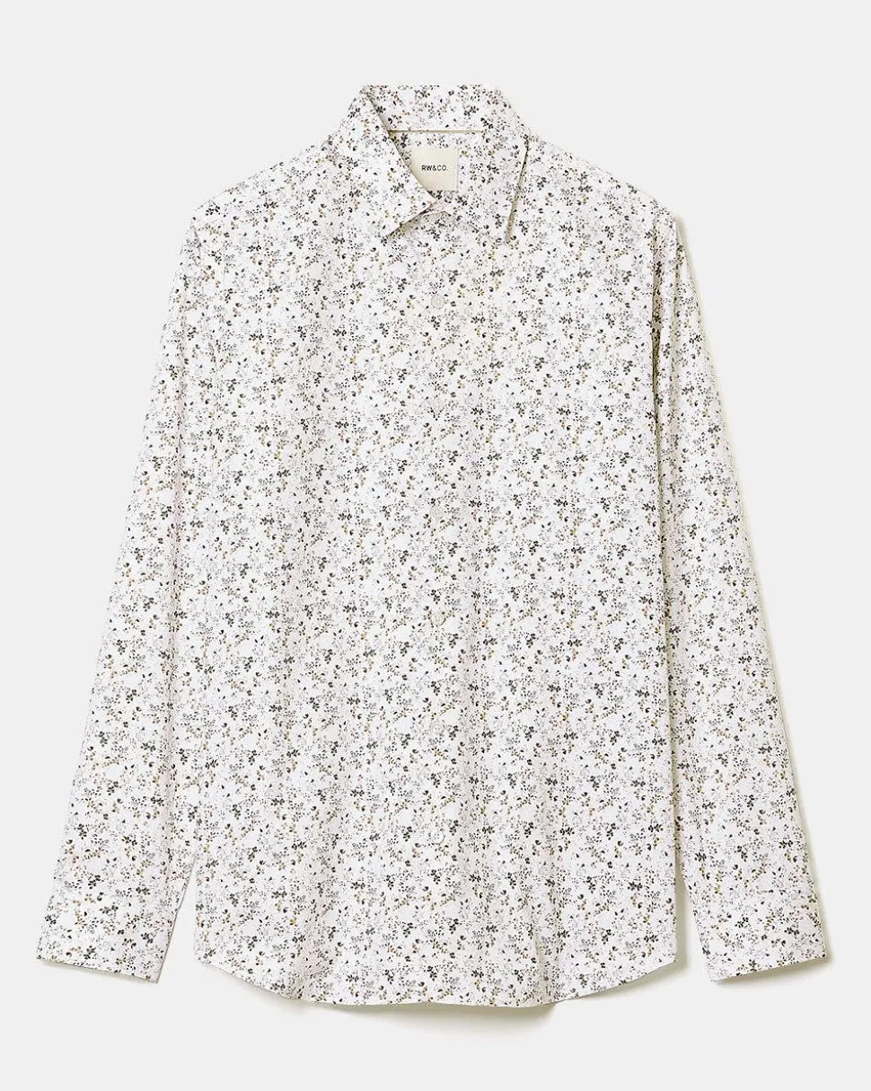 White Tailored-Fit Dress Shirt with Floral Pattern