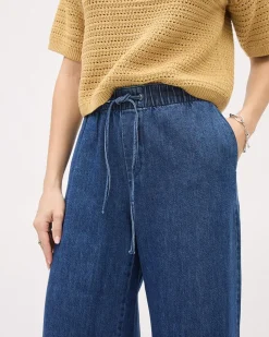 Wide-Leg Denim Pants with Elastic Waistband