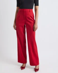 Wide-Leg High-Rise Red-Linen Pant