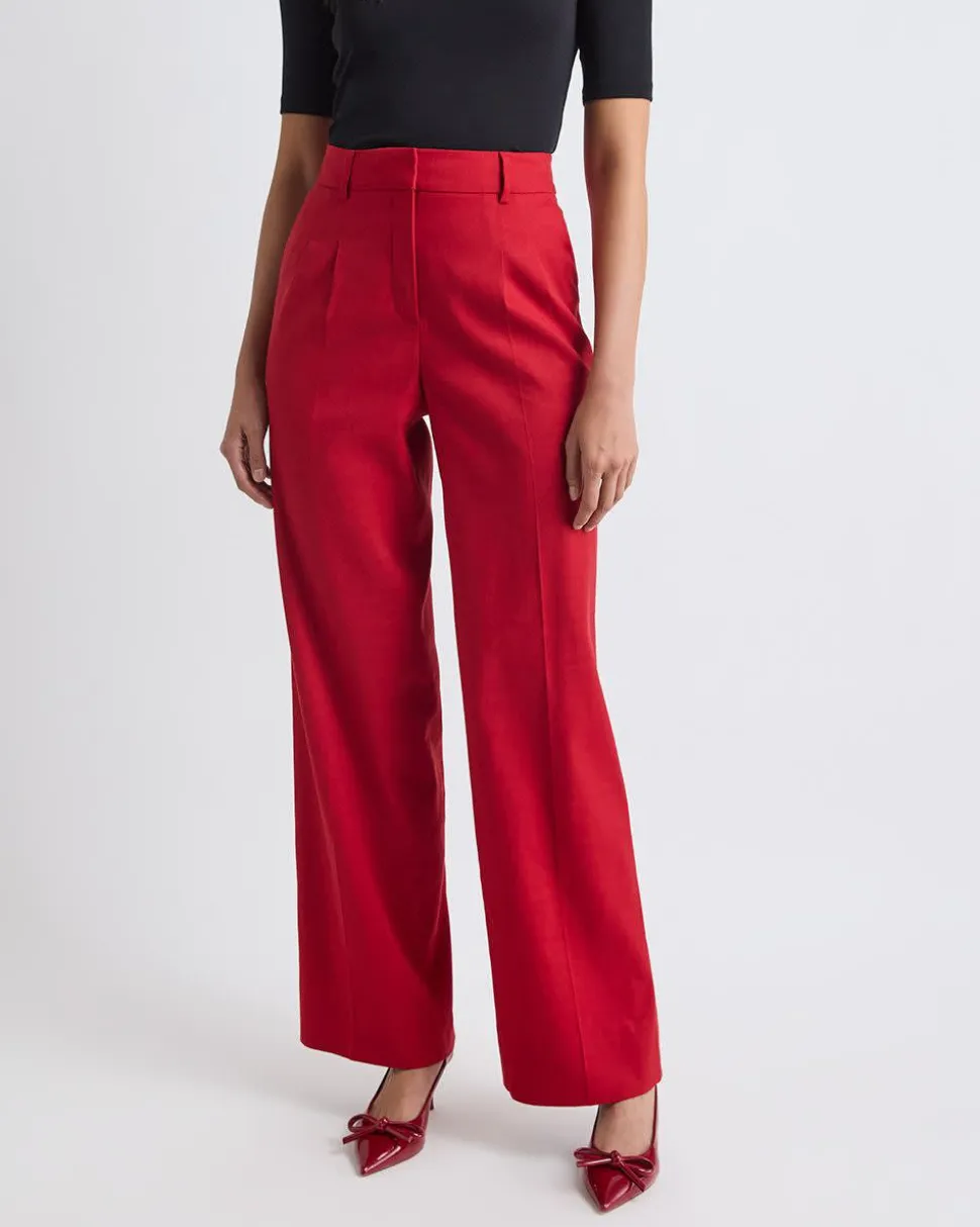 Wide-Leg High-Rise Red-Linen Pant
