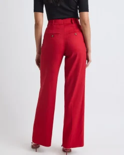 Wide-Leg High-Rise Red-Linen Pant