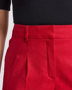 Wide-Leg High-Rise Red-Linen Pant