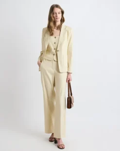 Wide-Leg Mid-Rise Linen-Blend Pant