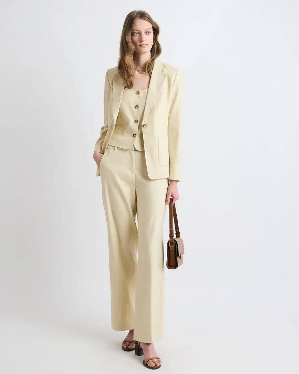 Wide-Leg Mid-Rise Linen-Blend Pant